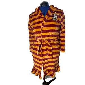 Harry Potter Gryffindor Striped Hooded Plush Fleece Robe Juniors XL (14)